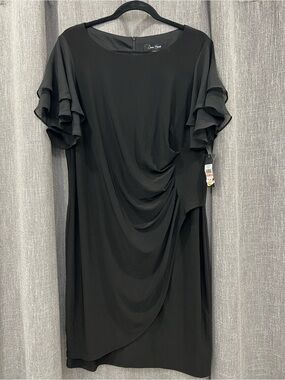 Jessica Howard Black Ruffle Sleeve Draped Midi Dress